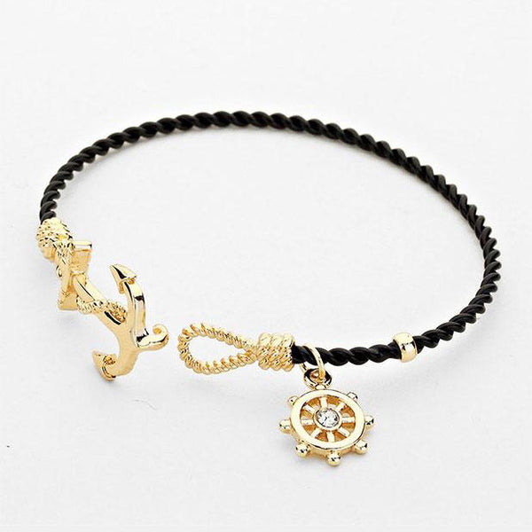 Anchor Bracelet BLACK Twisted Metal Nautical Beach Bangle Jewelry - PalmTreeSky