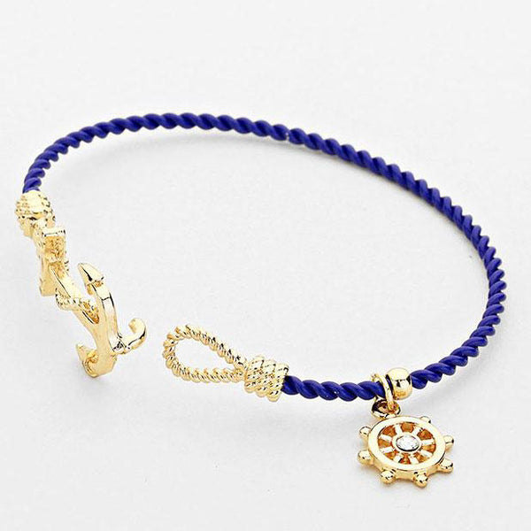 Anchor Bracelet BLUE Twisted Metal Nautical Beach Bangle Jewelry - PalmTreeSky