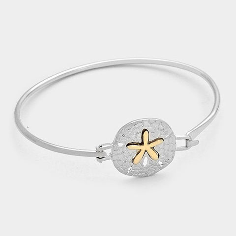 Sand Dollar Bangle Bracelet SILVER Clasp Sealife Beach Starfish Ocean Surf Jewelry - PalmTreeSky