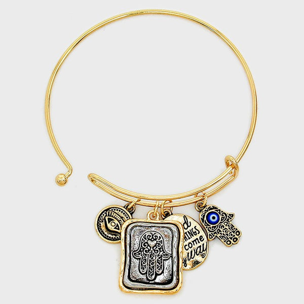 Evil Eye Bracelet Hamsa Hand Good Things Will Come Charm Bangle GOLD - PalmTreeSky